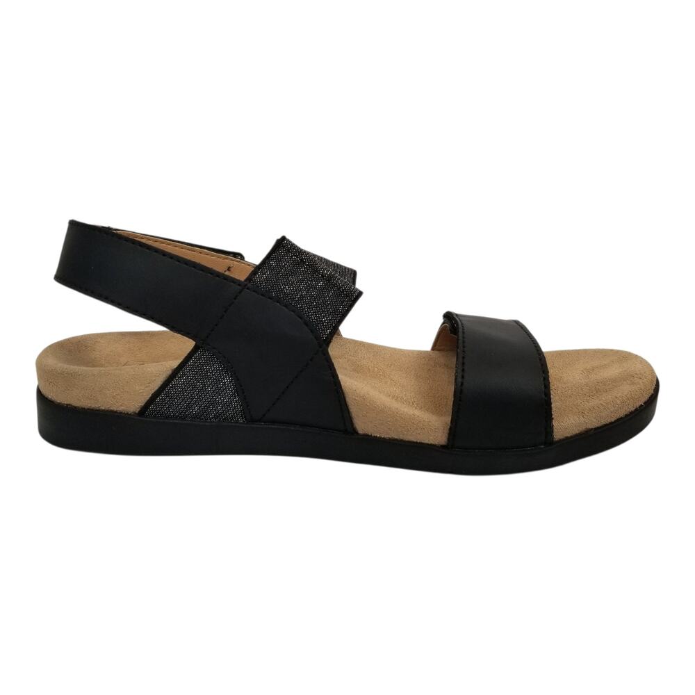 Spenco Sanabel Women's Black Silver Faux Leather Elastic Strap Comfort Sandals 8 - Picture 2 of 9